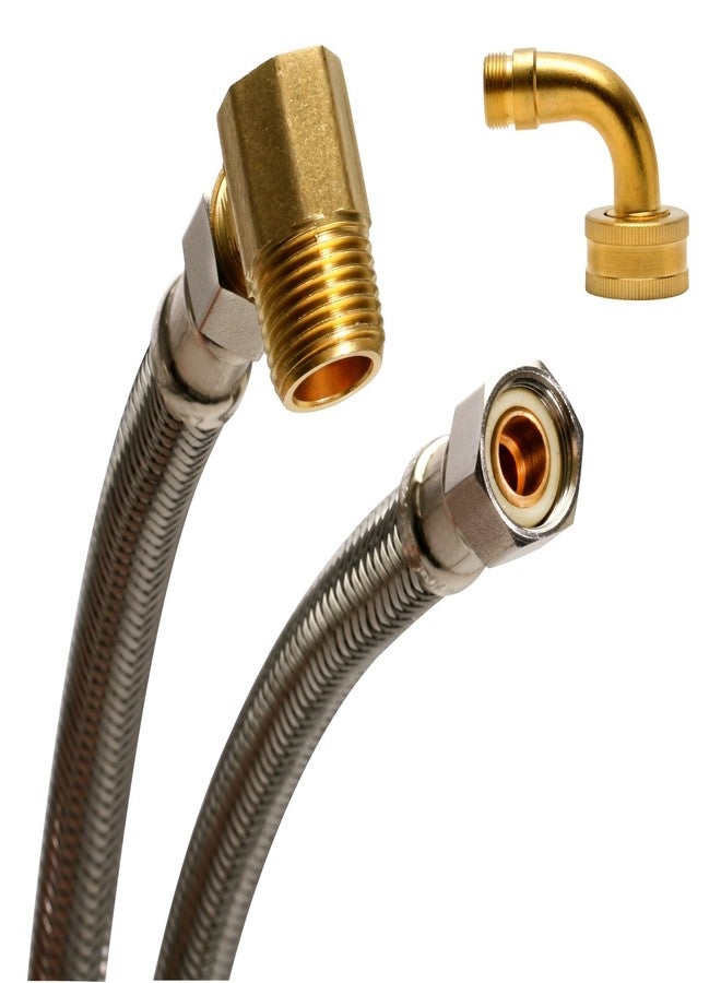 فلويد ماستر وصلة غسالة أطباق Fluidmaster B6W60K مزودة بوصلات كوع مقاس 1/2 بوصة و 3/4 بوصة، مصنوعة من الفولاذ المقاوم للصدأ المضفر - سن ضغط أنثوي 3/8 بوصة × سن ضغط أنثوي 3/8 بوصة، طول 5 أقدام (60 بوصة) - Image 1